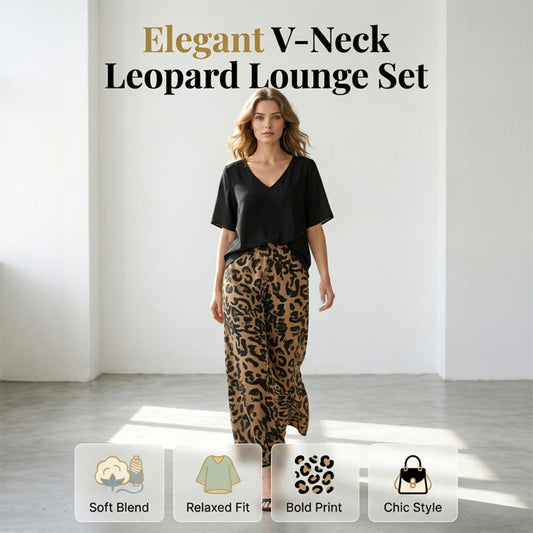 👚 50% RABATT! 🐆 Damen Set: V-Ausschnitt Top & Hose mit Leopardenmuster – Wild, bequem & perfekt für einen trendigen Look ✨