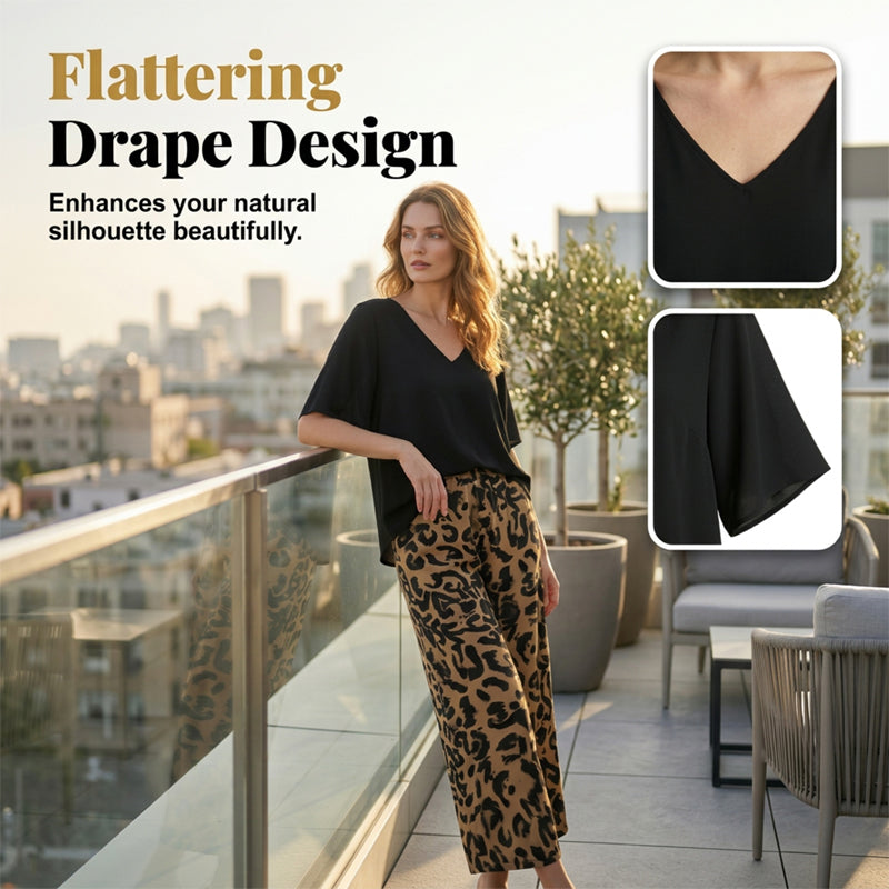 👚 50% RABATT! 🐆 Damen Set: V-Ausschnitt Top & Hose mit Leopardenmuster – Wild, bequem & perfekt für einen trendigen Look ✨