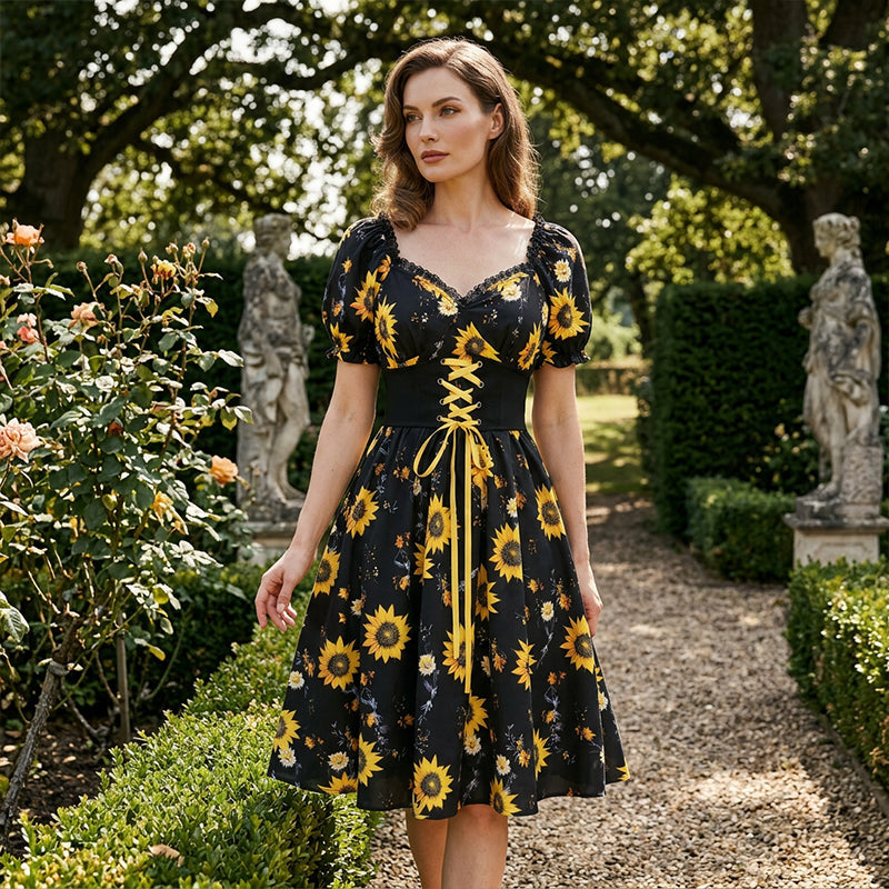 🔥🔥 2026 NEU 🥳💞 50K+ VERKAUFT! ⚡🌻Damenkleid mit Puffärmeln und Print