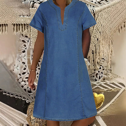 👗✨ 50% RABATT! Damen-Jeanskleid mit kurzen Ärmeln und V-Ausschnitt – Lässig, zeitlos & perfekt für den Sommer ☀️