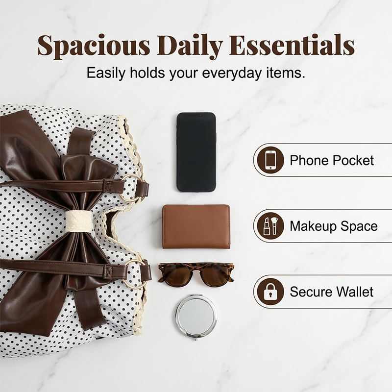 👜🎀 Damen elegante Schultertasche mit Polka-Dots, Spitze und Schleife – 50% RABATT! Romantisch, verspielt & perfekt für Alltag oder festliche Anlässe ✨