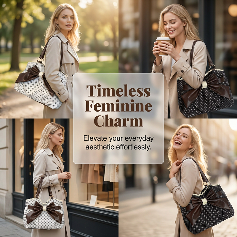 👜🎀 Damen elegante Schultertasche mit Polka-Dots, Spitze und Schleife – 50% RABATT! Romantisch, verspielt & perfekt für Alltag oder festliche Anlässe ✨