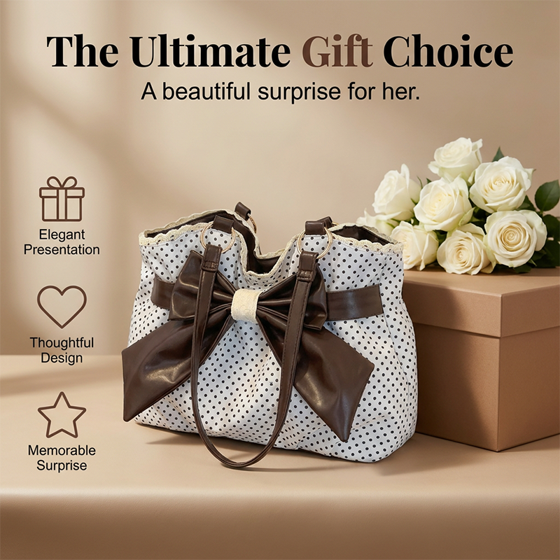 👜🎀 Damen elegante Schultertasche mit Polka-Dots, Spitze und Schleife – 50% RABATT! Romantisch, verspielt & perfekt für Alltag oder festliche Anlässe ✨