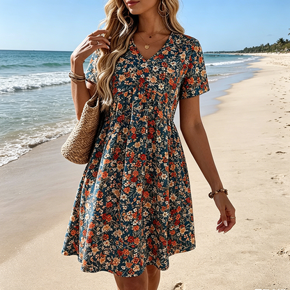 🌸 LIMITED-TIME 50% RABATT! ✨ Sommerkleid Damen – Blumenmuster, V-Ausschnitt, Leicht ✨