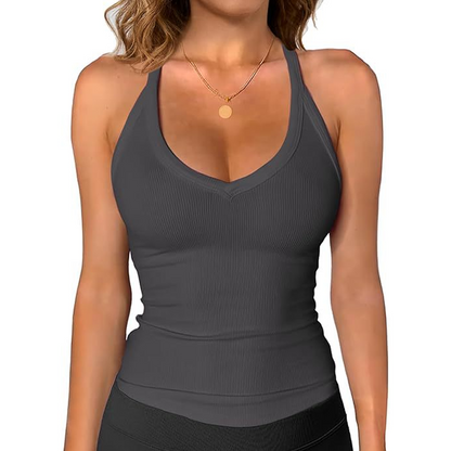 💥 50% RABATT! 👚 Damen Ribbed V-Ausschnitt Tanktop – Stretchig, figurbetont & ideal für Sommer, Sport & Layering ✨
