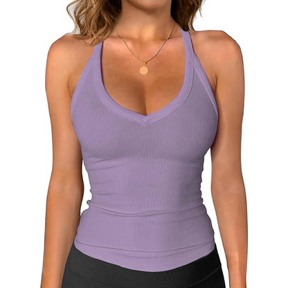 💥 50% RABATT! 👚 Damen Ribbed V-Ausschnitt Tanktop – Stretchig, figurbetont & ideal für Sommer, Sport & Layering ✨