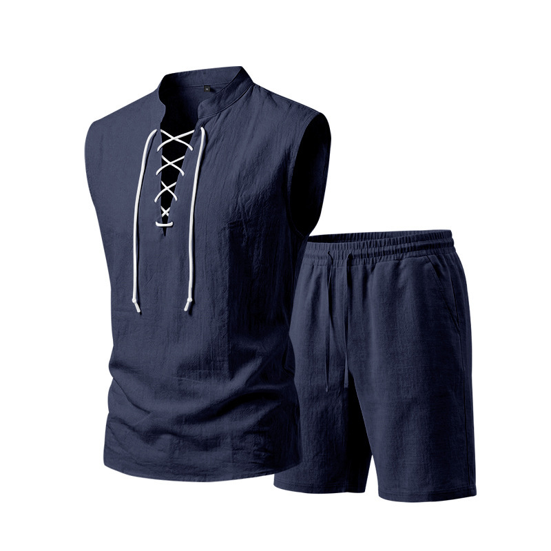⏳ 50% RABATT! Herren Leinen-Set: Ärmelloses Oberteil & Shorts mit Schnürung – Atmungsaktiv & stylisch für den Sommer 🌿👕