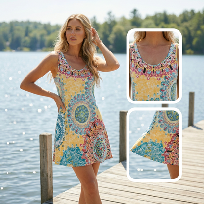 Lockeres, ärmelloses Sommerkleid im A-Linien-Schnitt mit Print