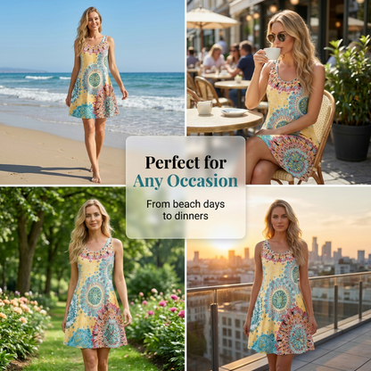 Lockeres, ärmelloses Sommerkleid im A-Linien-Schnitt mit Print