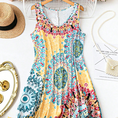 Lockeres, ärmelloses Sommerkleid im A-Linien-Schnitt mit Print