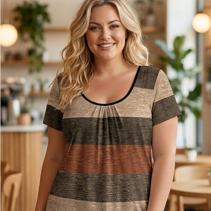 👕✨ Plissiertes Colorblock-T-Shirt für Damen in Übergrößen – modisch, bequem & figurschmeichelnd, jetzt −50%