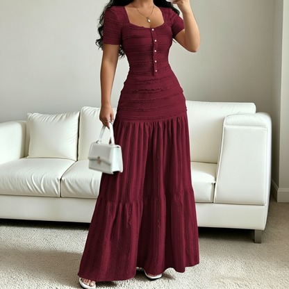 👗🌸 50% RABATT! Frauen Kleidungs-Set mit eckigem Ausschnitt & Maxirock – Elegant, luftig & zeitlos ✨