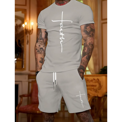 Set aus T-Shirt und Shorts mit „Faith“-Motiv für Herren