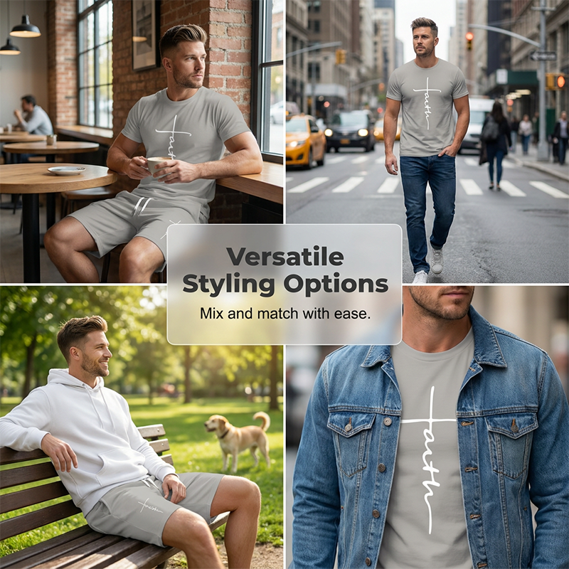 Set aus T-Shirt und Shorts mit „Faith“-Motiv für Herren