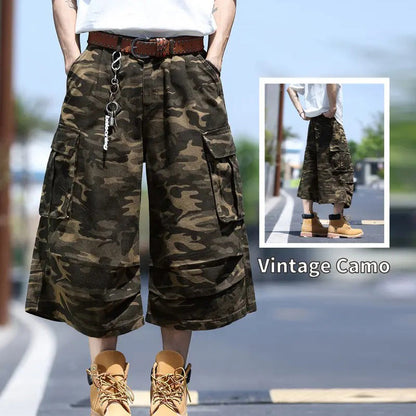 Unisex-Cargoshorts mit weitem Bein und Camouflage-Muster