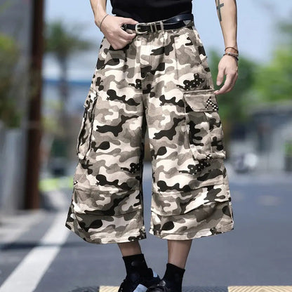 Unisex-Cargoshorts mit weitem Bein und Camouflage-Muster