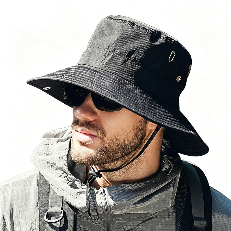 Outdoor-Sonnenhut mit breiter Krempe und Kinnriemen