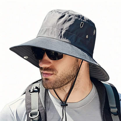Outdoor-Sonnenhut mit breiter Krempe und Kinnriemen