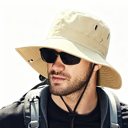 Outdoor-Sonnenhut mit breiter Krempe und Kinnriemen