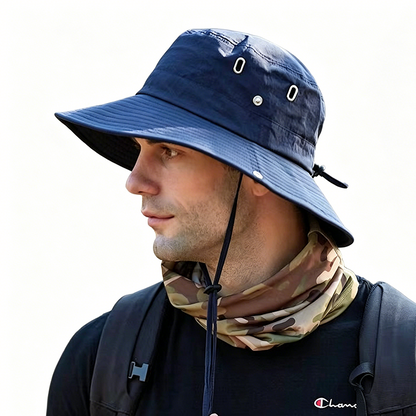 Outdoor-Sonnenhut mit breiter Krempe und Kinnriemen