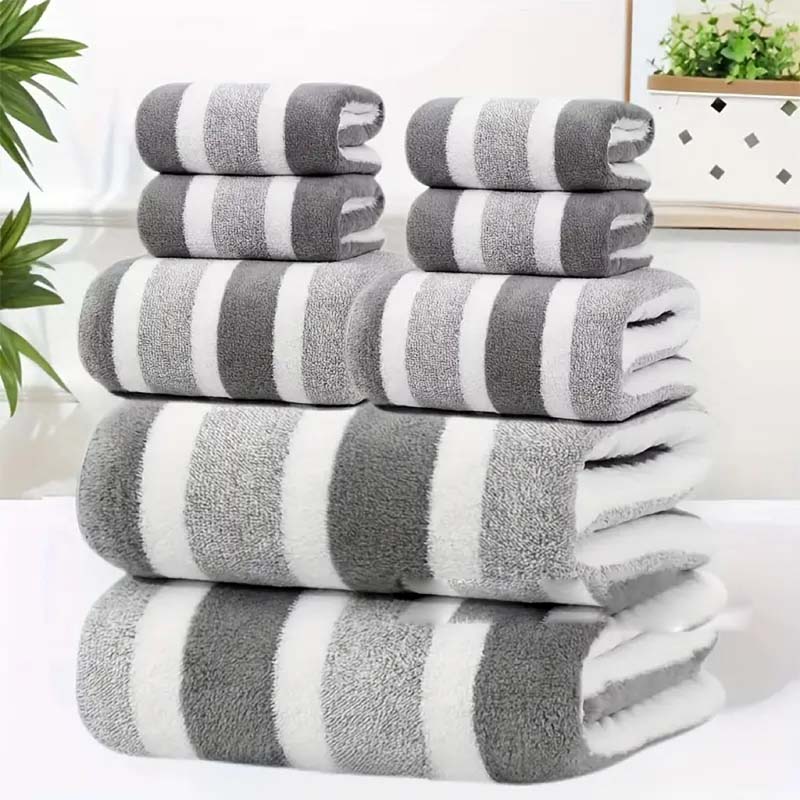 🔥🧣 50% RABATT! Gestreifte Korallenvelours-Handtücher – modernes Design, flauschige Qualität, erstklassiger Komfort. ✨