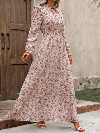 LUNE Damen Urlaubs-Stil Kleines Blumenmuster Tailliertes Maxi-Kleid