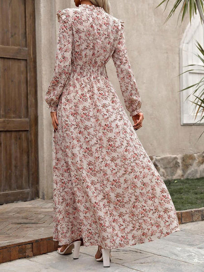 LUNE Damen Urlaubs-Stil Kleines Blumenmuster Tailliertes Maxi-Kleid