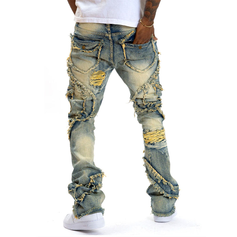 👖Klassische Stretch-Jeans mit ausgestelltem Bein für Herren – Vintage-Wash & Patchwork-Details – Hochwertige Denim, perfekt für Smart-Casual-Style – bequem und stilvoll 🔥