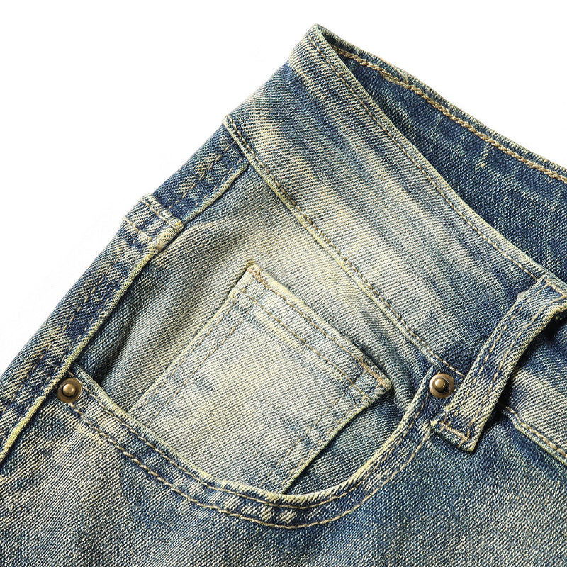 👖Klassische Stretch-Jeans mit ausgestelltem Bein für Herren – Vintage-Wash & Patchwork-Details – Hochwertige Denim, perfekt für Smart-Casual-Style – bequem und stilvoll 🔥