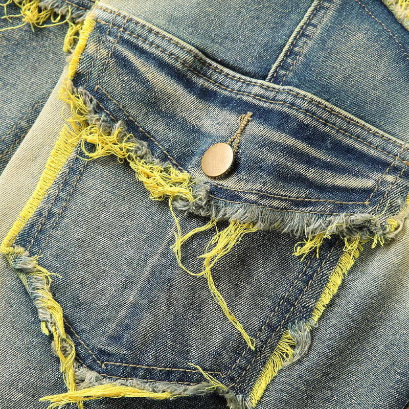 👖Klassische Stretch-Jeans mit ausgestelltem Bein für Herren – Vintage-Wash & Patchwork-Details – Hochwertige Denim, perfekt für Smart-Casual-Style – bequem und stilvoll 🔥