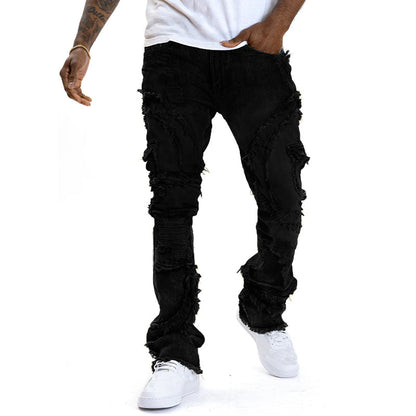 👖Klassische Stretch-Jeans mit ausgestelltem Bein für Herren – Vintage-Wash & Patchwork-Details – Hochwertige Denim, perfekt für Smart-Casual-Style – bequem und stilvoll 🔥