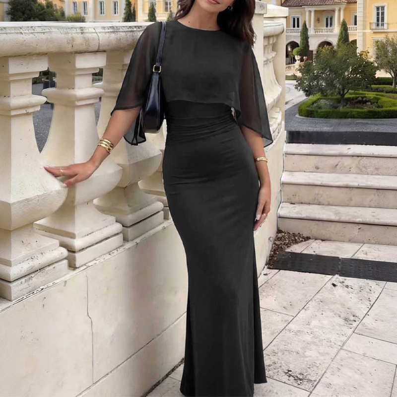 ✨ Elegantes Cape Meerjungfrau Maxikleid | Abendkleid mit Schleppe 🌹 Festlich & Glamourös