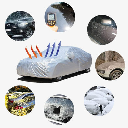 🚗 50 % Rabatt – Ganzjahres-Autoabdeckung mit silberner Beschichtung – schützt vor Sonne, Regen & Staub, mit Spiegel-Taschen – für den Außenbereich geeignet 🛡️