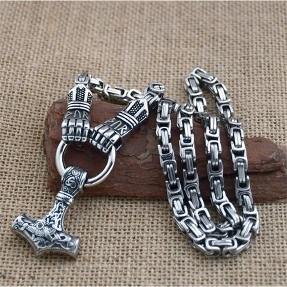 🔥 50% RABATT | Wikinger Thor Hammer Halskette – Edelstahl Byzantinische Kette | Silber & Gold | 60–70 cm ⚡