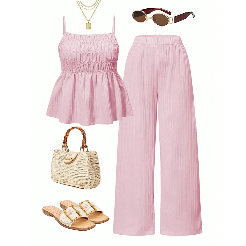 Women's Casual Cami Top & Wide-Leg Pants Set – lässiger Zweiteiler für warme Tage. 🔥🌸