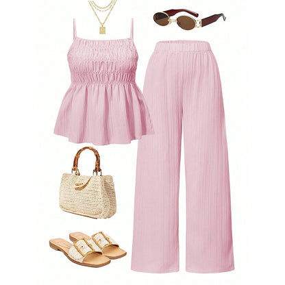 Women's Casual Cami Top & Wide-Leg Pants Set – lässiger Zweiteiler für warme Tage. 🔥🌸