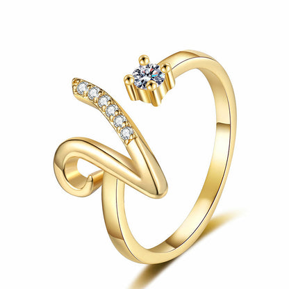 Adjustable Sparkle Initial Ring for Women