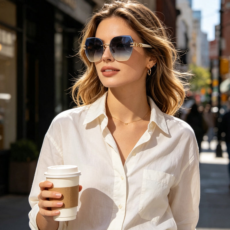 😎 50% RABATT!✨ Modische Statement Rahmenlose Sonnenbrille – Trendige Freizeit-Sonnenbrille🌴