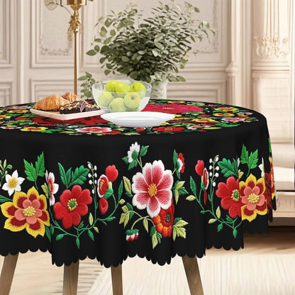 🌺 50% RABATT! 🌸 Mexikanische Tischdecke mit Blumenmuster & Wellenrand – Farbenfroh, robust & vielseitig – Perfekt für festliche Anlässe & den Alltag ✨