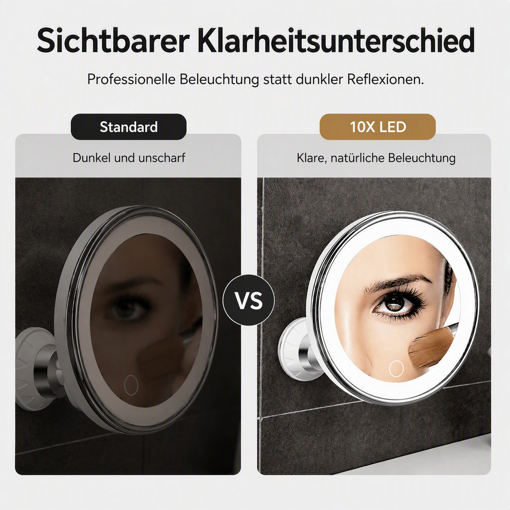 10-fach vergrößernder Schminkspiegel mit LED-Licht und Saugnapf
