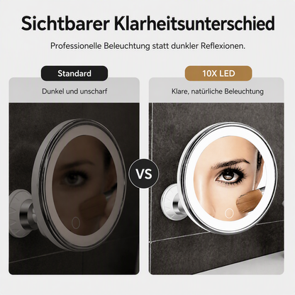 10-fach vergrößernder Schminkspiegel mit LED-Licht und Saugnapf