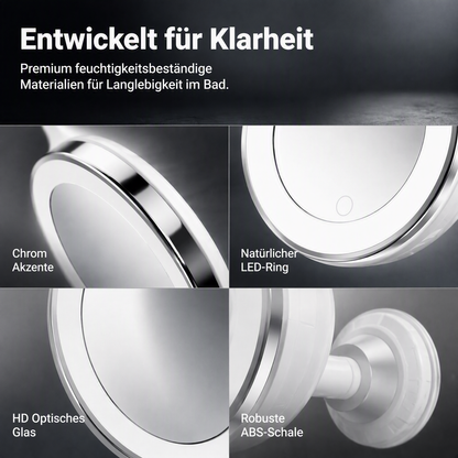 10-fach vergrößernder Schminkspiegel mit LED-Licht und Saugnapf