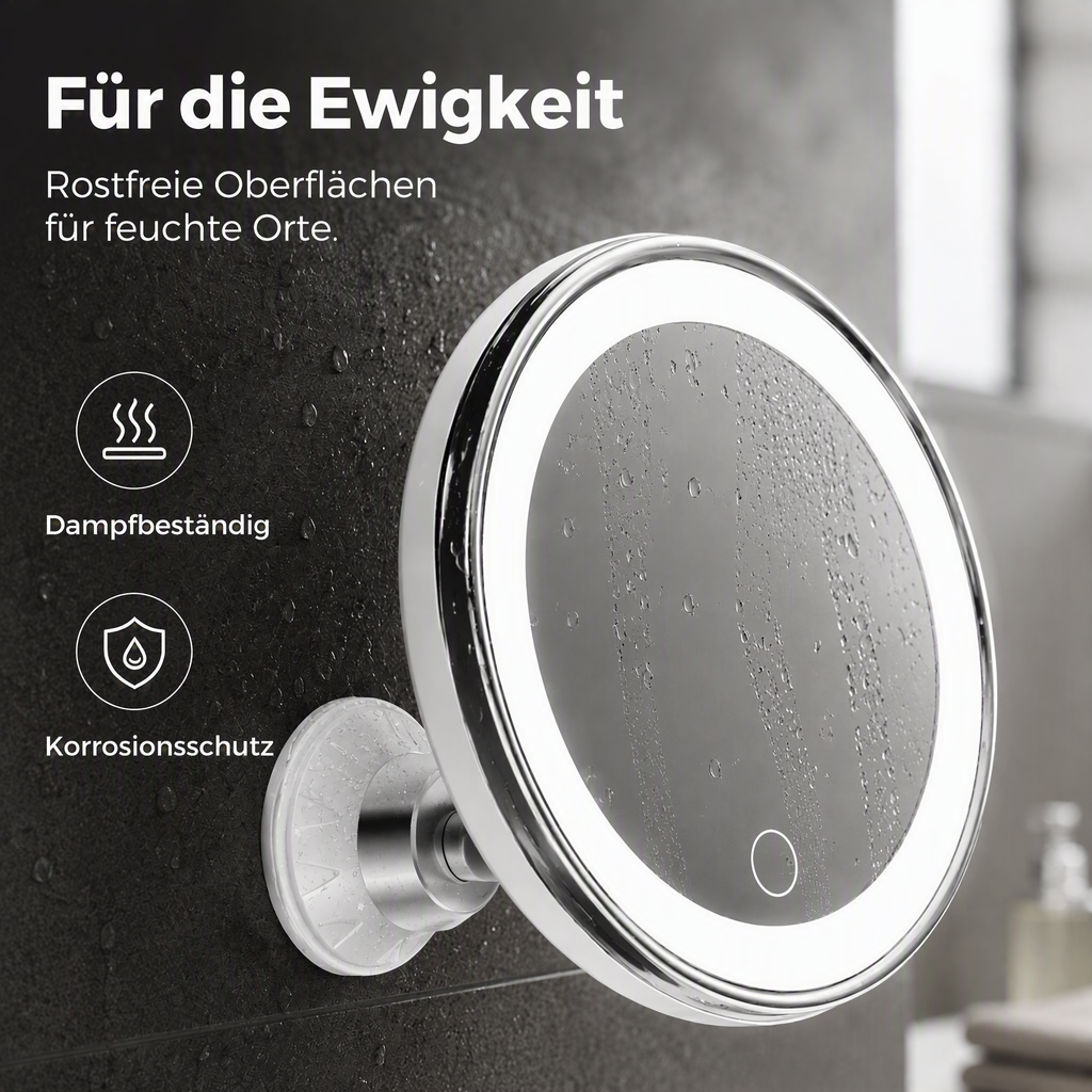 10-fach vergrößernder Schminkspiegel mit LED-Licht und Saugnapf