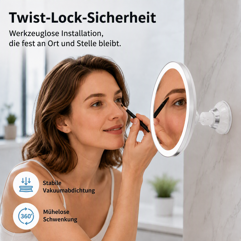 10-fach vergrößernder Schminkspiegel mit LED-Licht und Saugnapf